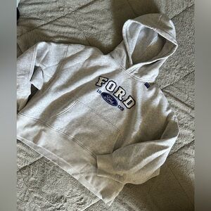 Abercrombie Ford Light Gray Crewneck Hoodie with Navy Lined Logo S/M